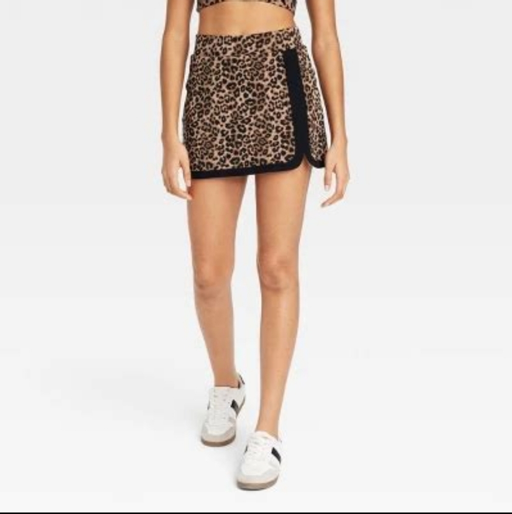 JoyLab Women's Knit Piped High-Rise Skort Leopard Print